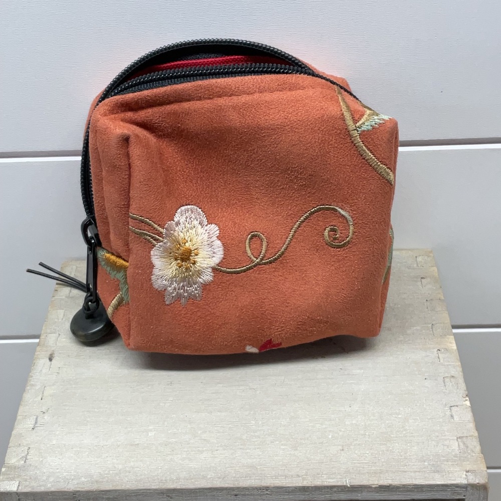 Sally Spicer San Francisco Burnt Orange Floral Embroidered Faux Suede Pouch Bag